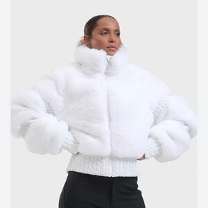 White Teddy Jacket with Fluffy Texture and Cropped Design